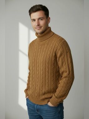 Spier & Mackay - Merino Wool Cable knit Turtleneck Sweater